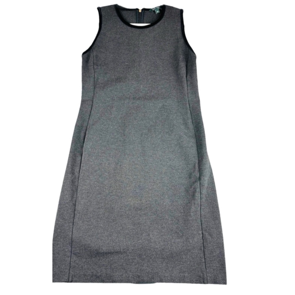 Ralph Lauren Women’s Grey with Black Velvet Trim Size M Sleeveless Dress